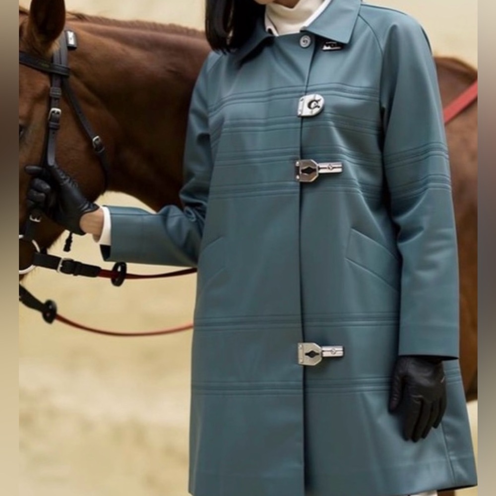 Vintage Gucci Teal Slate Cotton Coat with Sleek Toggle Closures